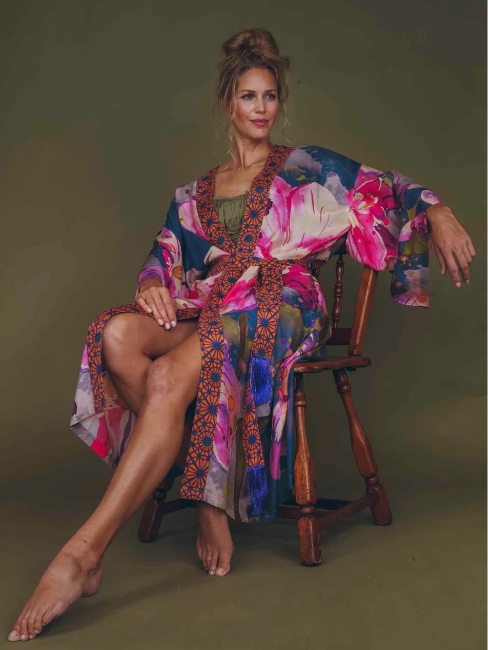 Denim Orchid Kimono Gown